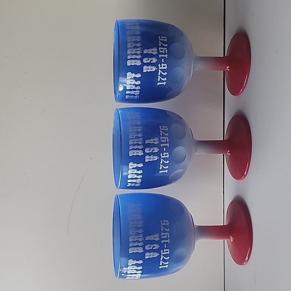 Set of 3, Happy Birthday USA. Bicentennial 1776-1976 Water/Wine Glasses.